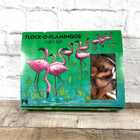 Vintage Flock-O-Flamingos String Light Set 10 Flamingo Lights With Original Box - Picture 15 of 15